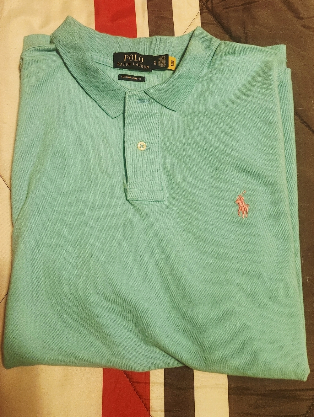 Polo by Ralph Lauren Men’s Light Blue Polo with Pink Pony Size XL